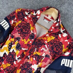 Puma Floral Print Track Jacket Womens Size Small Full Zip Athletic Flourish Pink